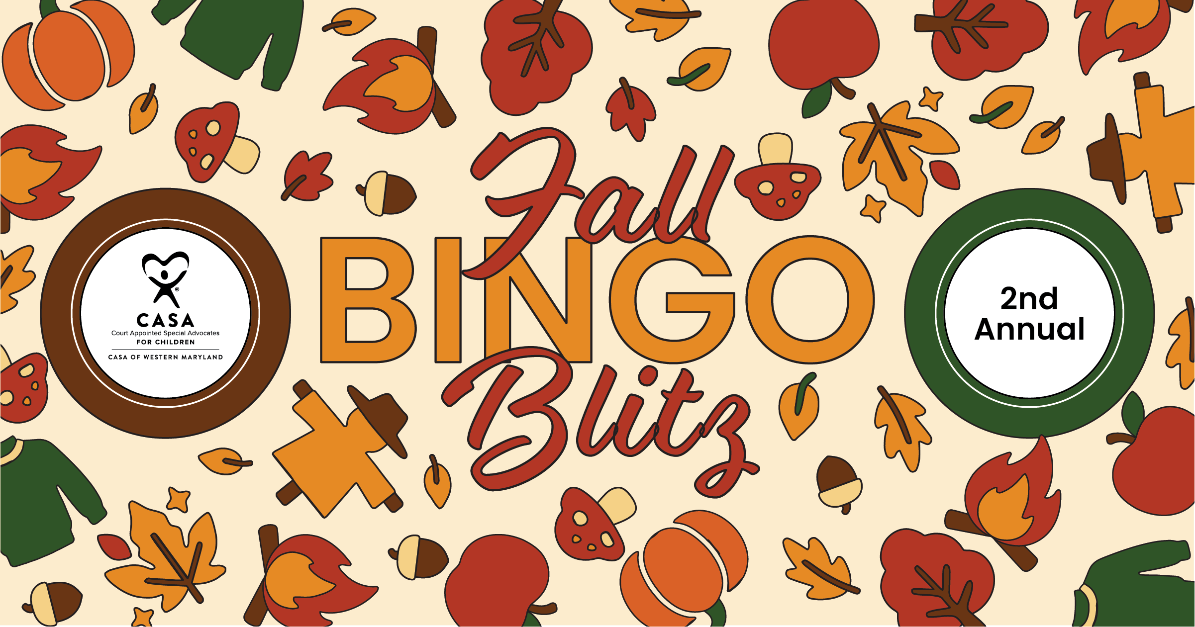 CASAWMd_FallBB_2026_CoverImages_GB_Tickets 2nd Annual CASA of Western Maryland Fall Bingo Blitz graphic with fall icons